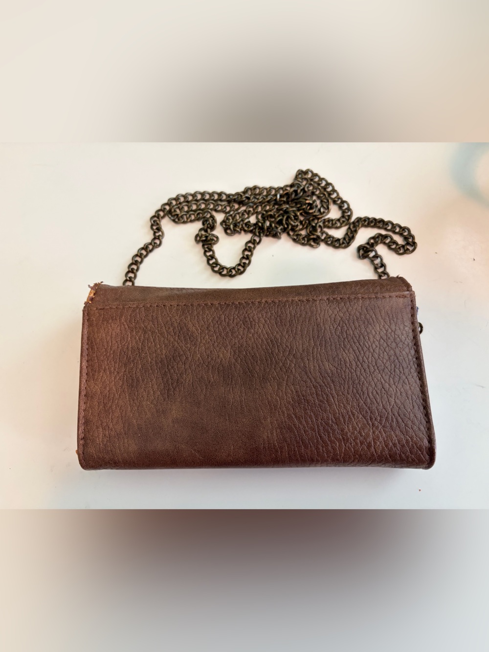 NWOT Vans Brown Leather Crossbody Clutch with Chain Strap - Picture 6 of 6